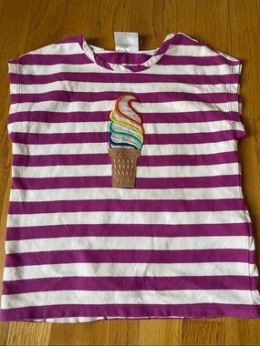 Hanna Andersson Purple & White Striped Ice Cream Appliqué Tee